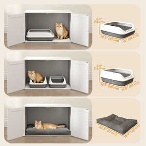 Cat Litter Box Enclosure with Double Doors, Handles, Fit Most of Cat and Litter Box, 31.5" x 21" x 20", White
