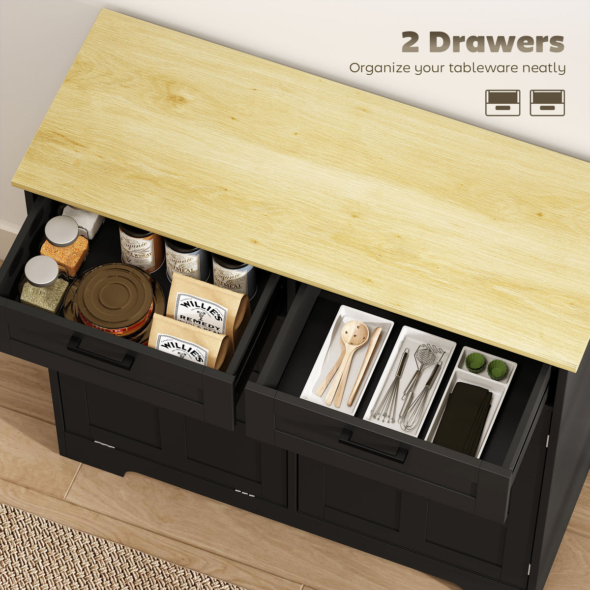 13 Gallon Tilt Out Garbage Cabinet, Kitchen Island with Trash Cabinet, 2 Drawers, Door Racks – view 4