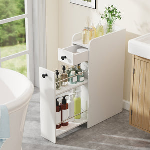 Small Bathroom Storage Cabinet 4-Tier with Slide Out Drawers on Casters-White view 2