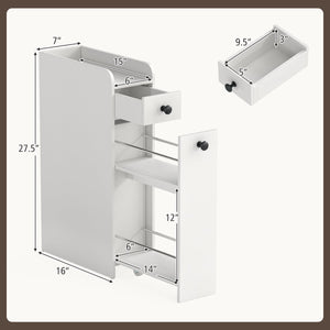 Small Bathroom Storage Cabinet 4-Tier with Slide Out Drawers on Casters-White view 5