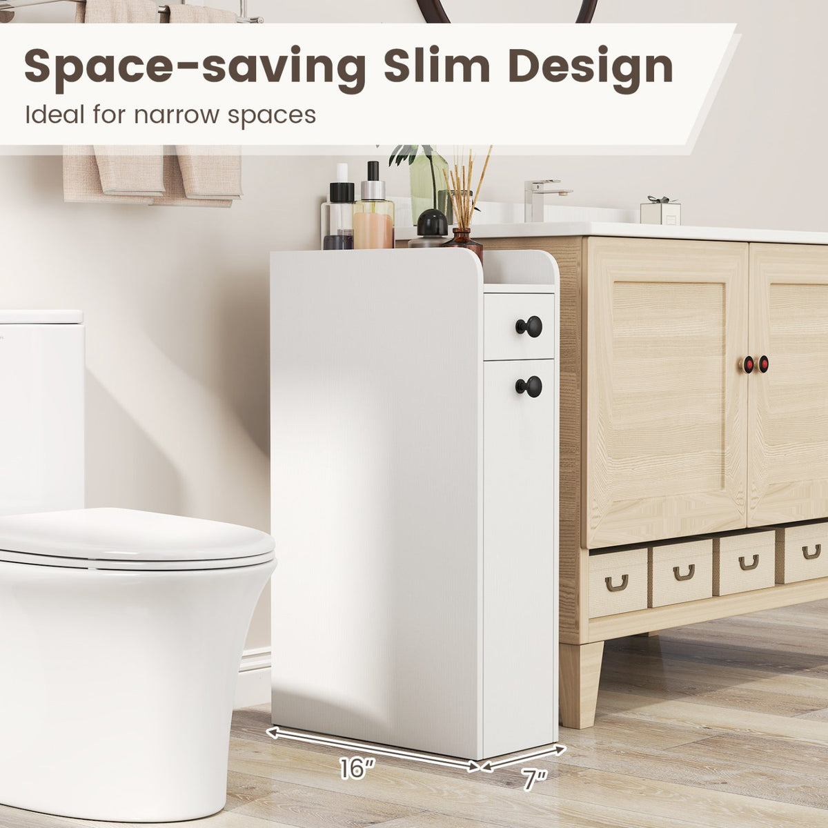 Small Bathroom Storage Cabinet 4-Tier with Slide Out Drawers on Casters-White view 7