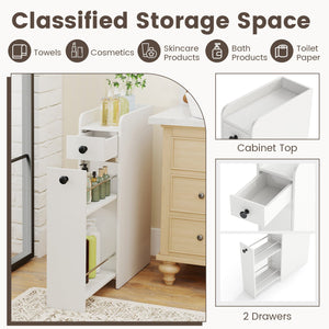 Small Bathroom Storage Cabinet 4-Tier with Slide Out Drawers on Casters-White view 8