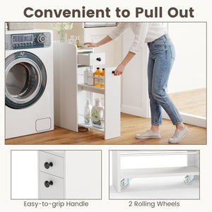 Small Bathroom Storage Cabinet 4-Tier with Slide Out Drawers on Casters-White view 9