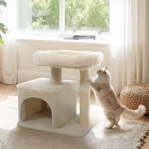 Small Cat Tree with Large Padded Plush Perch for Indoor Cats-Beige view 2