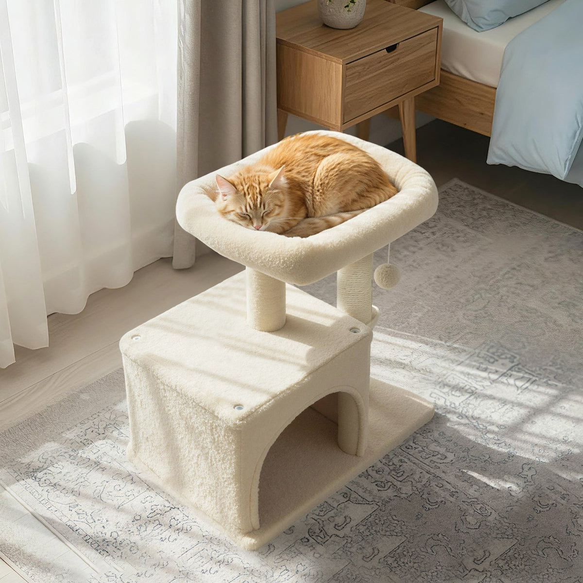 Small Cat Tree with Large Padded Plush Perch for Indoor Cats-Beige view 3