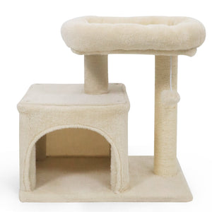 Small Cat Tree with Large Padded Plush Perch for Indoor Cats-Beige view 4