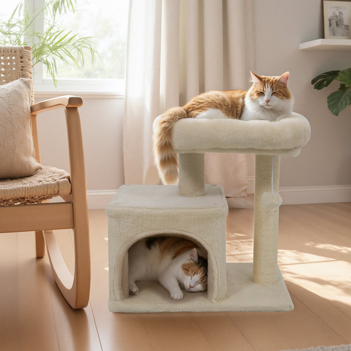 Small Cat Tree with Large Padded Plush Perch for Indoor Cats-Beige view 5