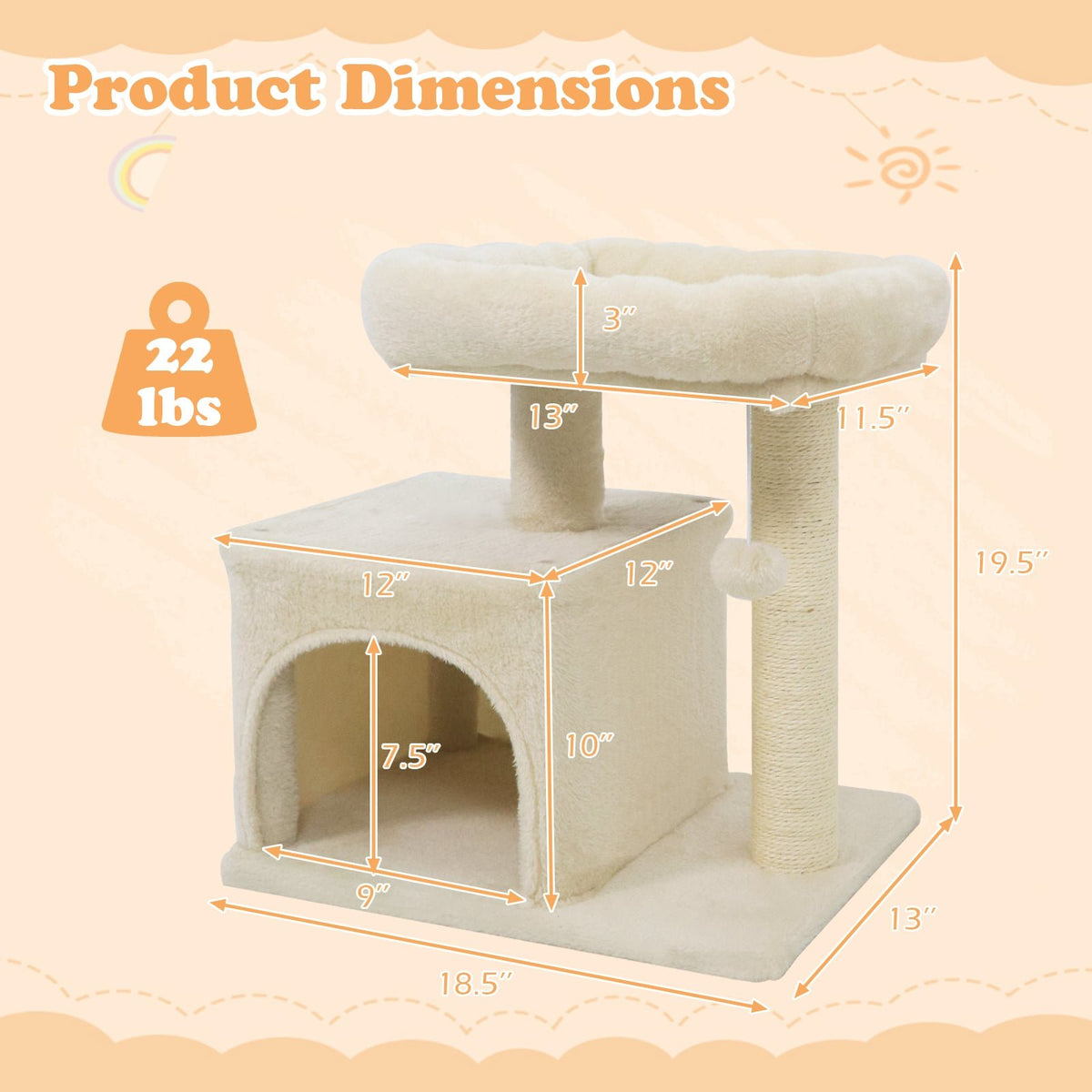 Small Cat Tree with Large Padded Plush Perch for Indoor Cats-Beige view 6
