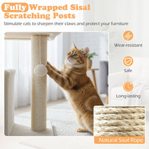 Small Cat Tree with Large Padded Plush Perch for Indoor Cats-Beige view 8