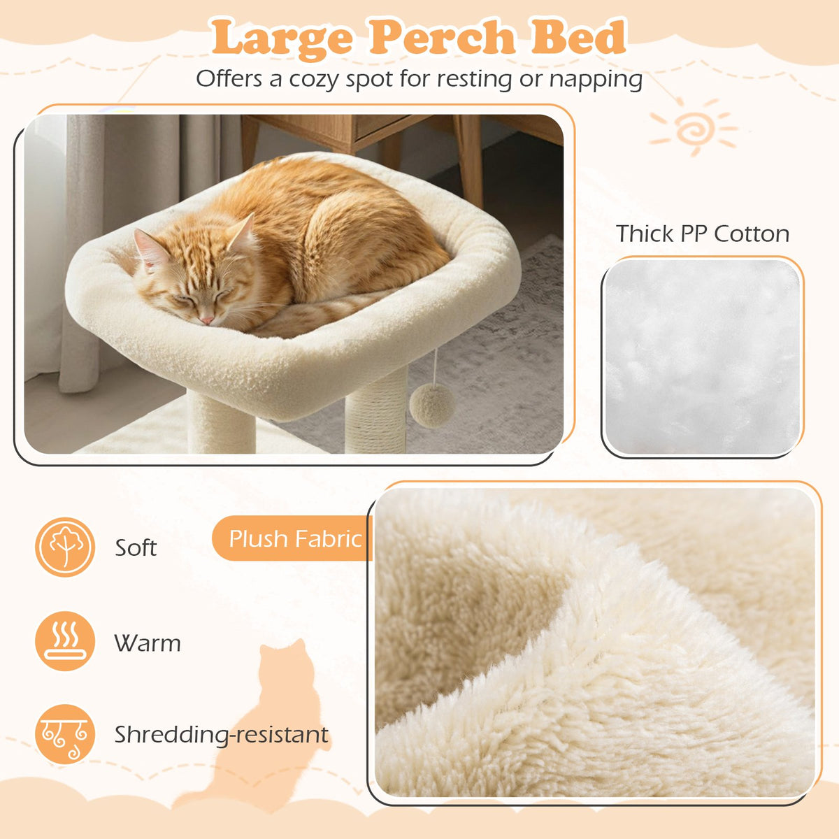 Small Cat Tree with Large Padded Plush Perch for Indoor Cats-Beige view 9