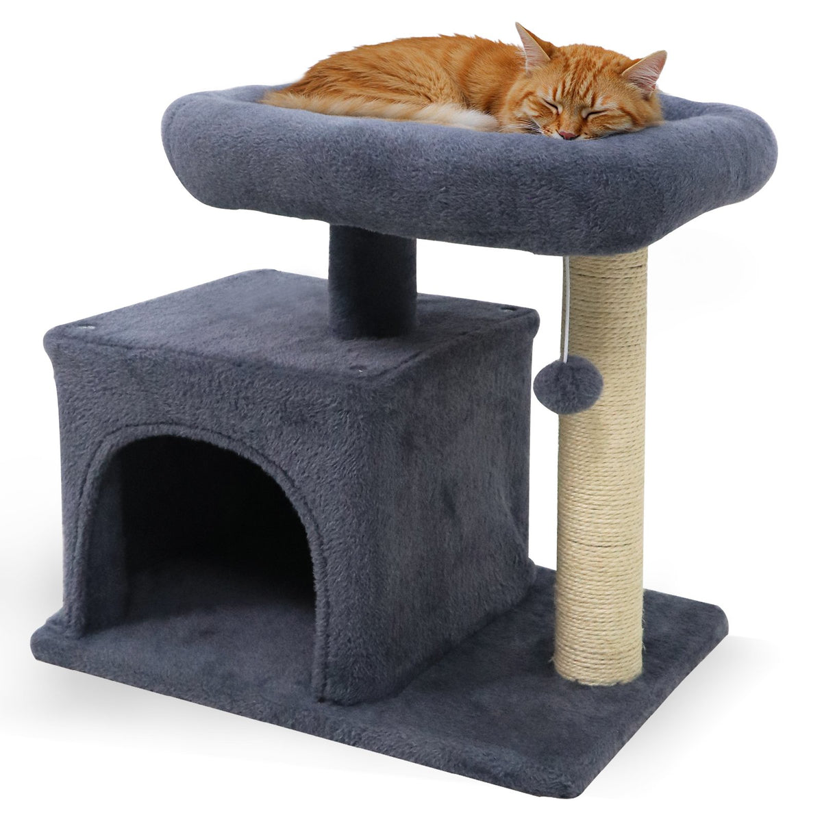 Small Cat Tree with Large Padded Plush Perch for Indoor Cats-Dark Gray