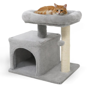 Small Cat Tree with Large Padded Plush Perch for Indoor Cats-Light Gray