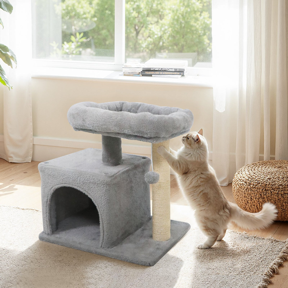 Small Cat Tree with Large Padded Plush Perch for Indoor Cats-Light Gray view 2