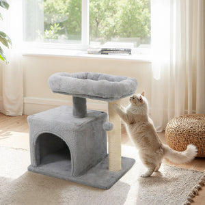 Small Cat Tree with Large Padded Plush Perch for Indoor Cats-Light Gray view 2