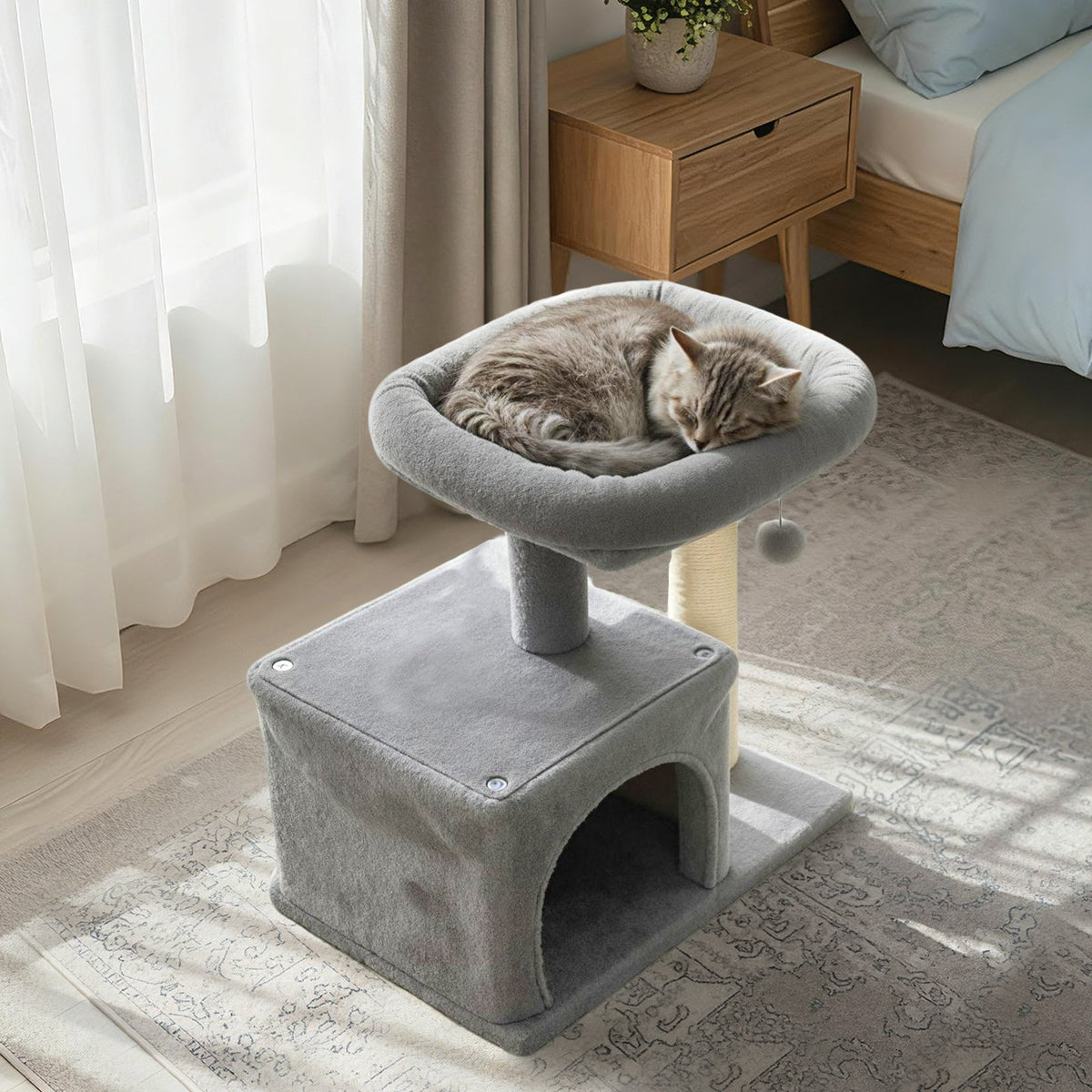 Small Cat Tree with Large Padded Plush Perch for Indoor Cats-Light Gray view 3