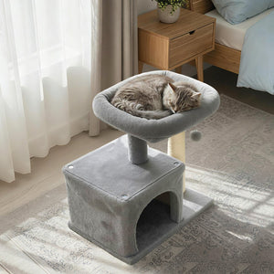 Small Cat Tree with Large Padded Plush Perch for Indoor Cats-Light Gray view 3
