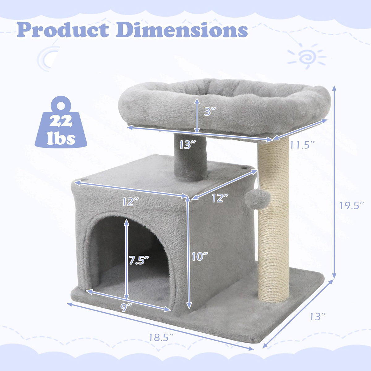 Small Cat Tree with Large Padded Plush Perch for Indoor Cats-Light Gray view 5
