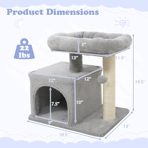 Small Cat Tree with Large Padded Plush Perch for Indoor Cats-Light Gray view 5
