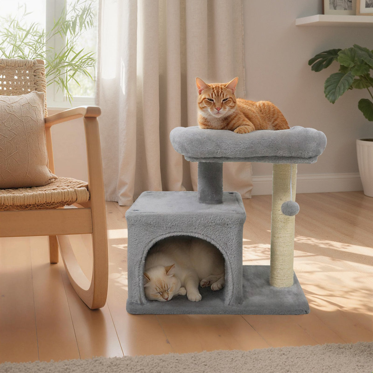 Small Cat Tree with Large Padded Plush Perch for Indoor Cats-Light Gray view 6