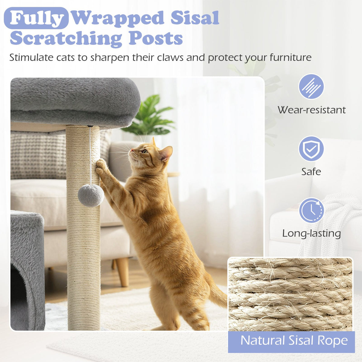 Small Cat Tree with Large Padded Plush Perch for Indoor Cats-Light Gray view 8