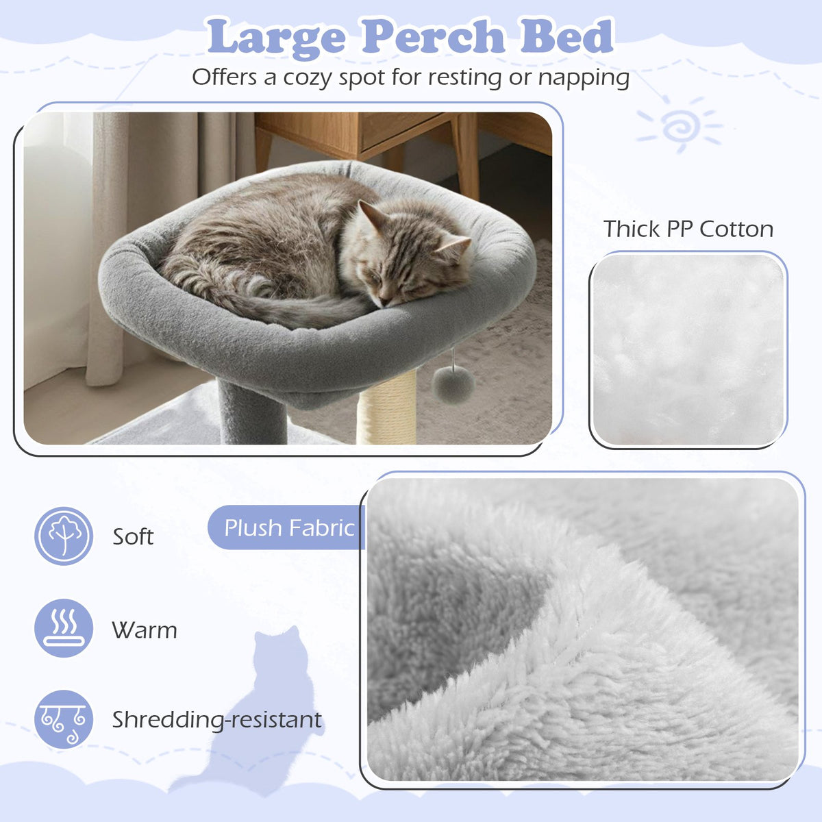 Small Cat Tree with Large Padded Plush Perch for Indoor Cats-Light Gray view 9