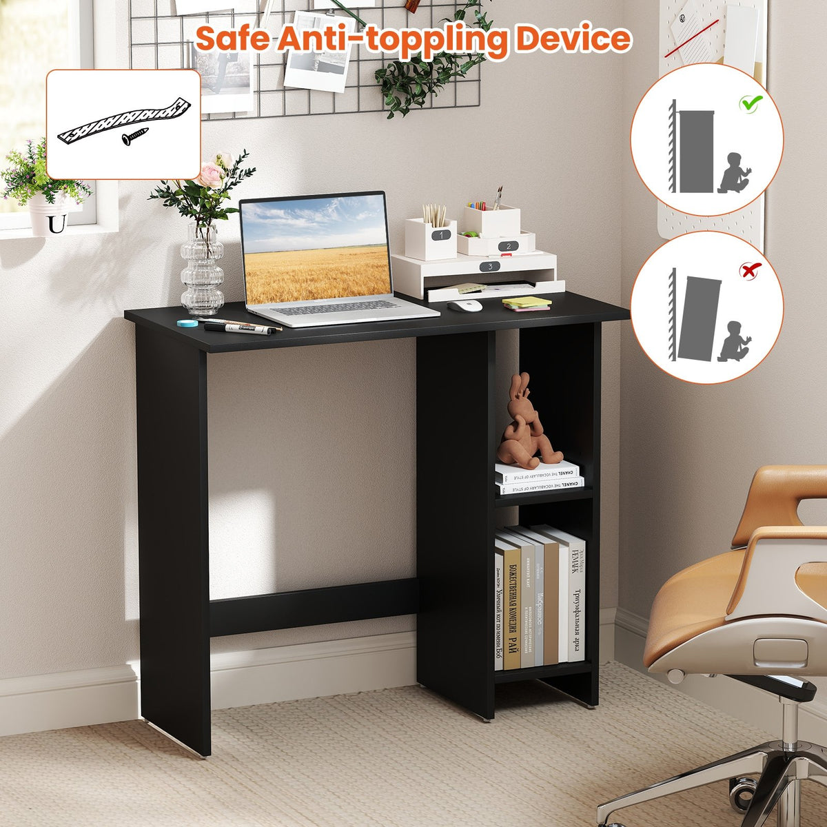Small Computer Desk with Storage and Adjustable Shelf-Black view 7
