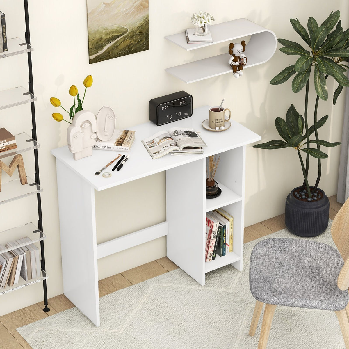 Small Computer Desk with Storage and Adjustable Shelf-White view 3