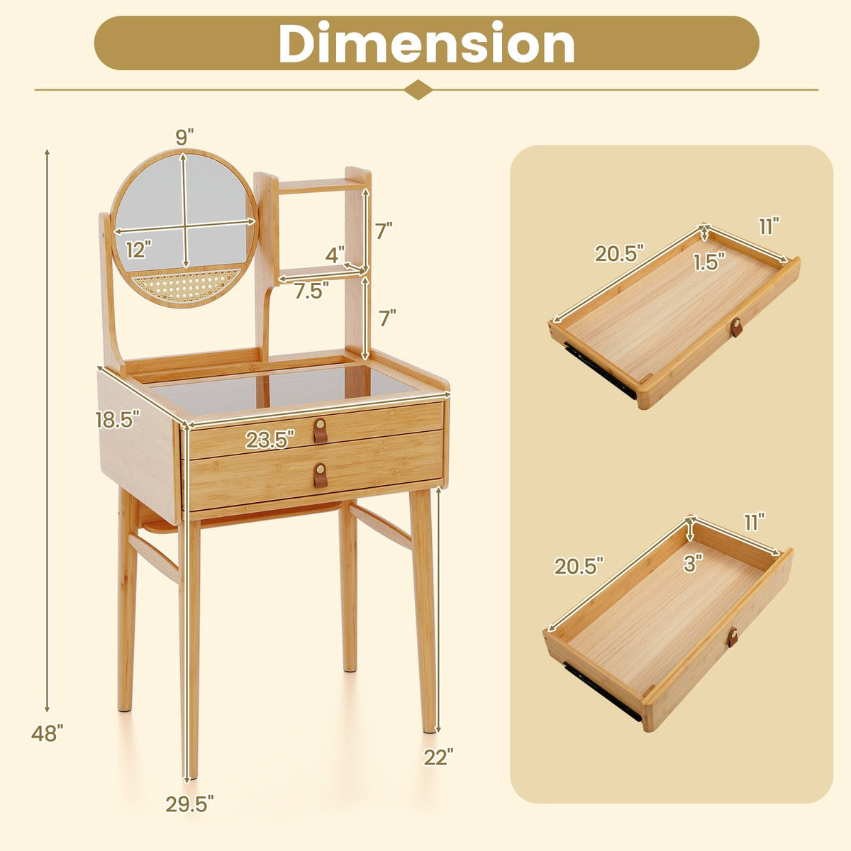 Small Vanity Desk 23.5 Inch Compact Makeup Table with Mirror-Natural view 4