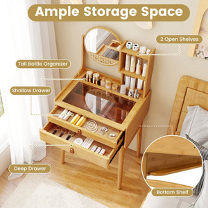 Small Vanity Desk 23.5 Inch Compact Makeup Table with Mirror-Natural view 6