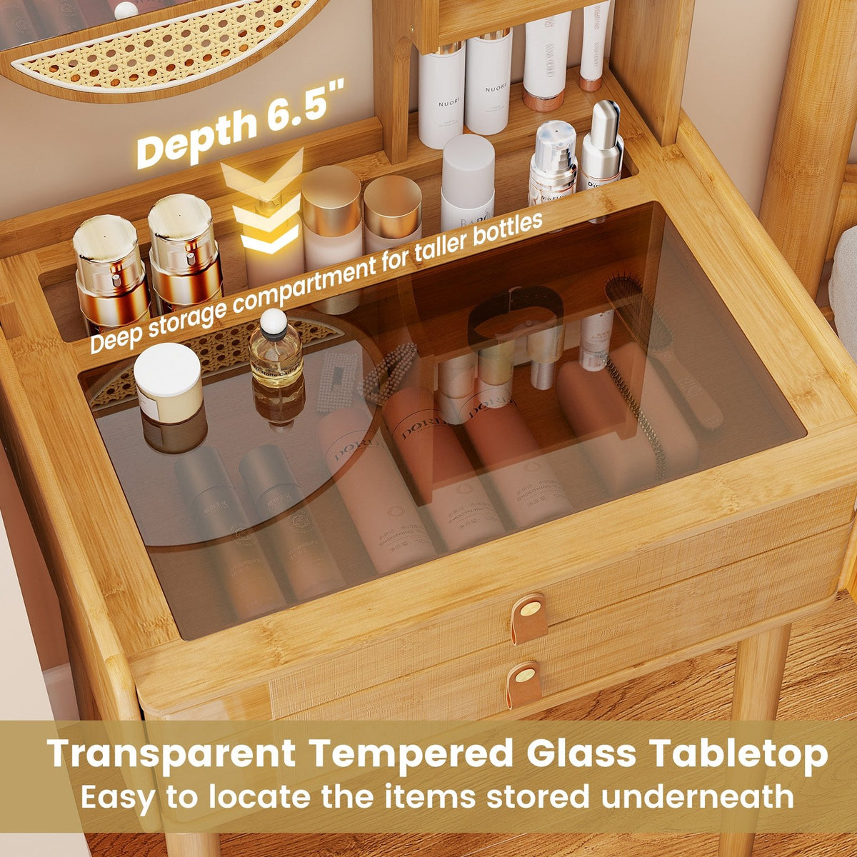 Small Vanity Desk 23.5 Inch Compact Makeup Table with Mirror-Natural view 8