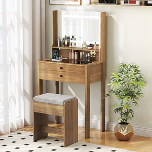 Small Vanity Desk with Mirror and Lights for Bedroom-Natural view 2