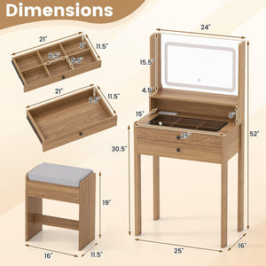 Small Vanity Desk with Mirror and Lights for Bedroom-Natural view 4