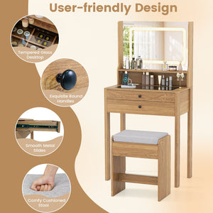 Small Vanity Desk with Mirror and Lights for Bedroom-Natural view 6