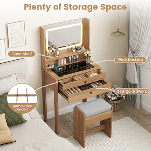 Small Vanity Desk with Mirror and Lights for Bedroom-Natural view 9