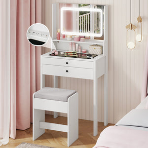 Small Vanity Desk with Mirror and Lights for Bedroom-White view 5
