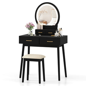Small Vanity Makeup Dressing Table Set with Cushioned Stool and LED Lighted Mirror-Black view 4