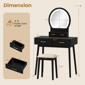 Small Vanity Makeup Dressing Table Set with Cushioned Stool and LED Lighted Mirror-Black view 5