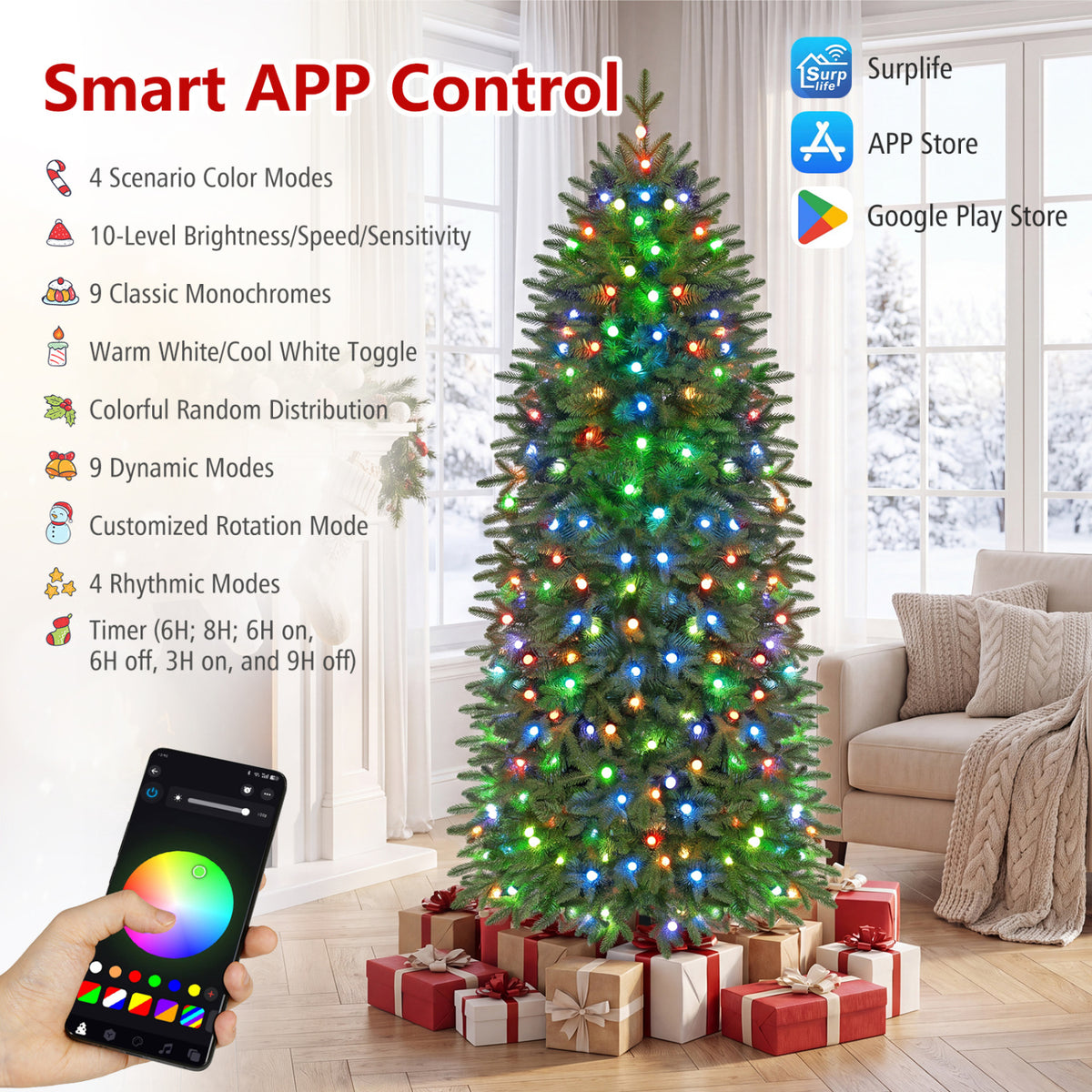 Smart Pencil Christmas Tree with 220 Pre-Lit RGB LED Lights-M view 8