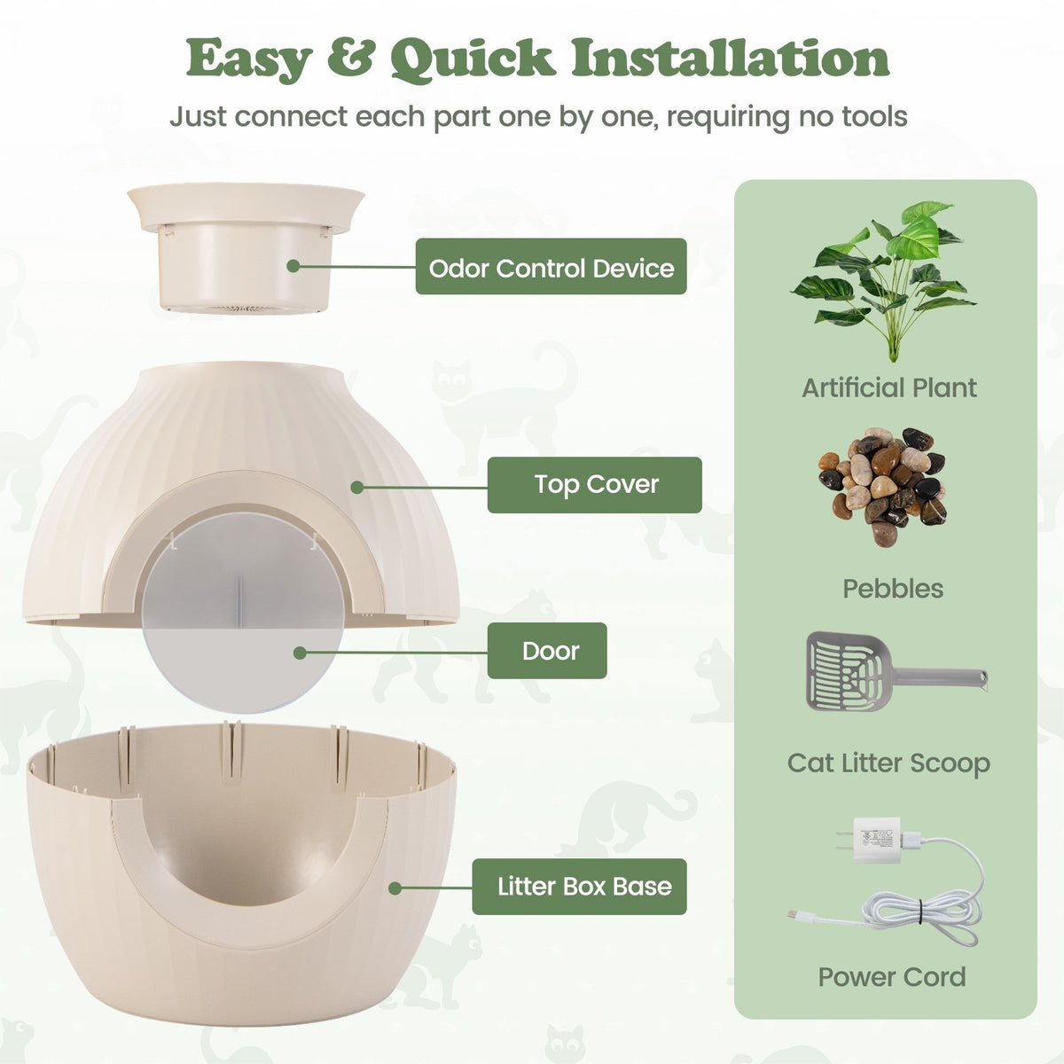 Smart Plant Cat Litter Box with Electronic Odor Removal & Sterilization-Beige view 7