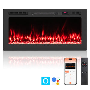 Smart WiFi Electric Fireplace Wall Mounted & Recessed 750W/1500W Heater-36 Inch