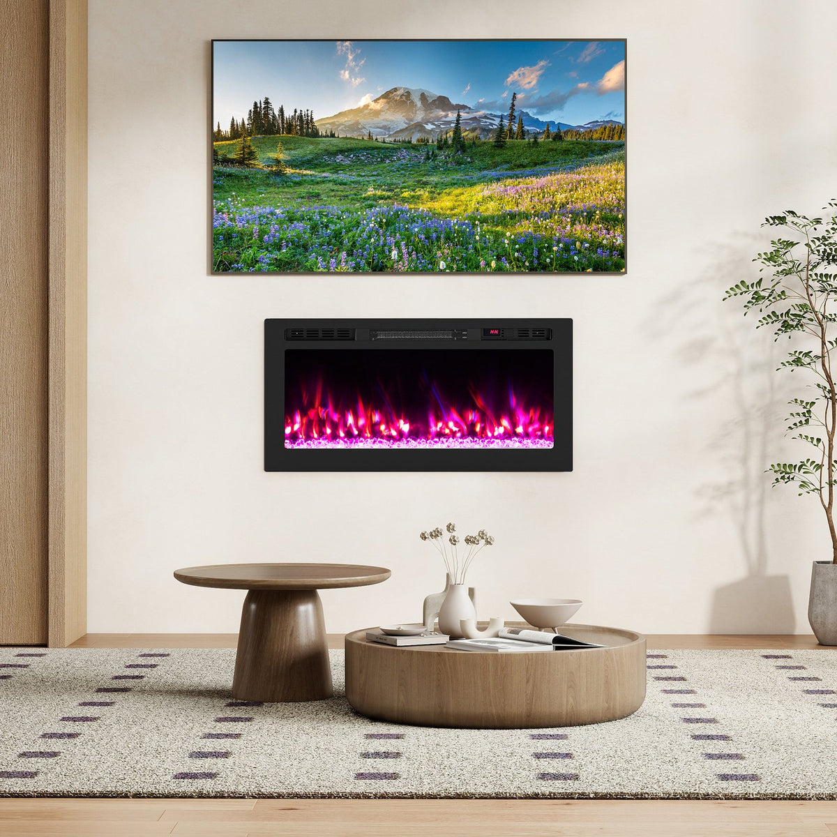 Smart WiFi Electric Fireplace Wall Mounted & Recessed 750W/1500W Heater-36 Inch view 2