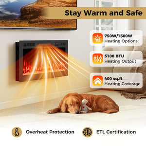 Smart WiFi Electric Fireplace Wall Mounted & Recessed 750W/1500W Heater-36 Inch view 7