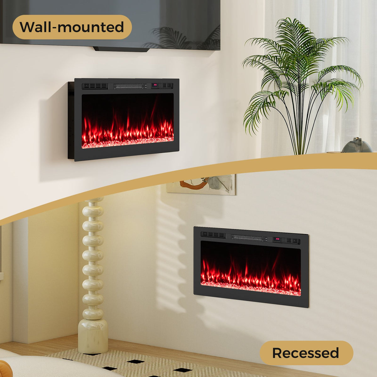 Smart WiFi Electric Fireplace Wall Mounted & Recessed 750W/1500W Heater-36 Inch view 9