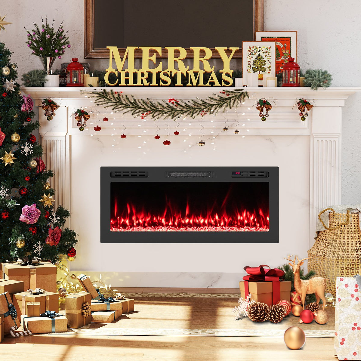 Smart WiFi Electric Fireplace Wall Mounted & Recessed 750W/1500W Heater-42 Inch view 2