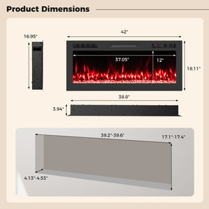 Smart WiFi Electric Fireplace Wall Mounted & Recessed 750W/1500W Heater-42 Inch view 5