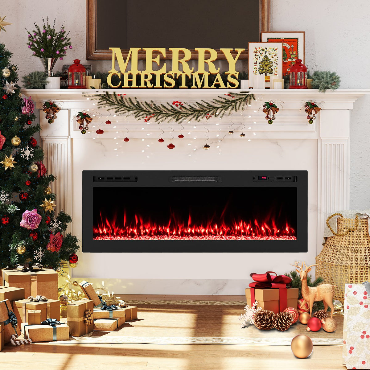 Smart WiFi Electric Fireplace Wall Mounted & Recessed 750W/1500W Heater-50 Inch view 2