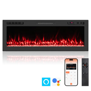 Smart WiFi Electric Fireplace Wall Mounted & Recessed 750W/1500W Heater-50 Inch view 4