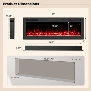 Smart WiFi Electric Fireplace Wall Mounted & Recessed 750W/1500W Heater-50 Inch view 5