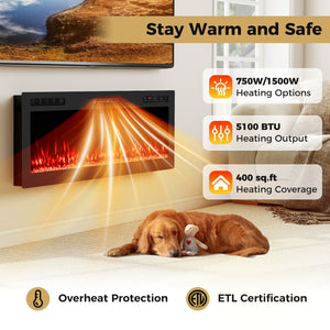 Smart WiFi Electric Fireplace Wall Mounted & Recessed 750W/1500W Heater-50 Inch view 7