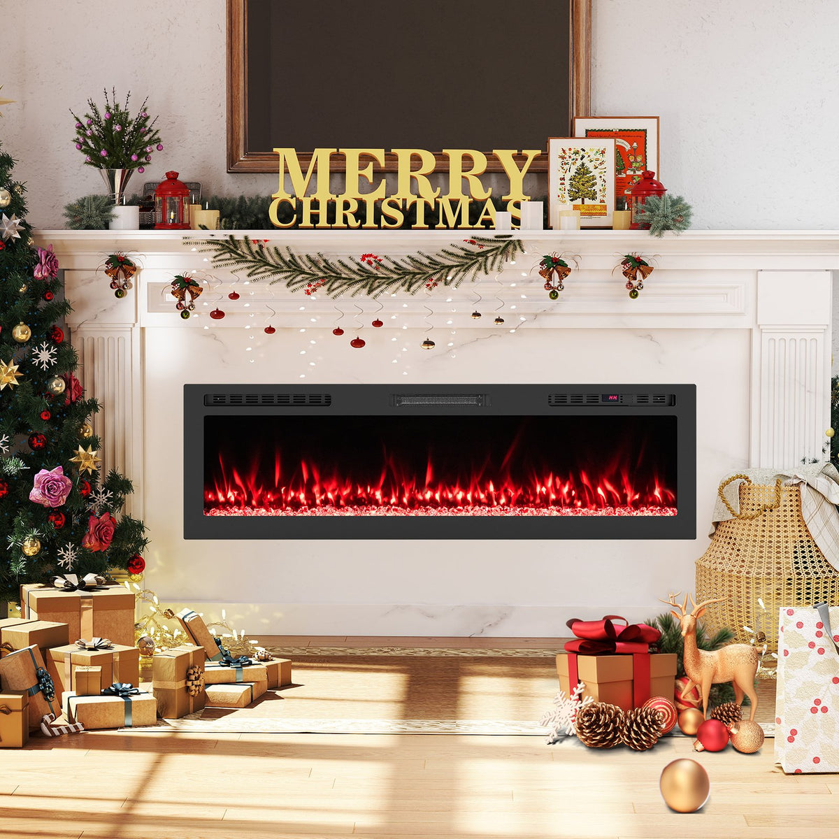 Smart WiFi Electric Fireplace Wall Mounted & Recessed 750W/1500W Heater-60 Inch view 2